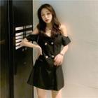 Off-shoulder Double-breasted Mini Dress
