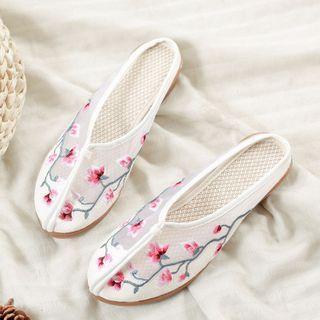Floral Embroidered Mesh Flat Mules