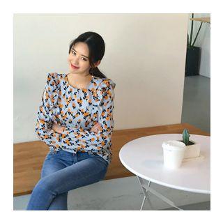 Frill-detail Floral Pattern Blouse
