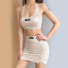 Set: Lettering Halter Top + Mini Skirt