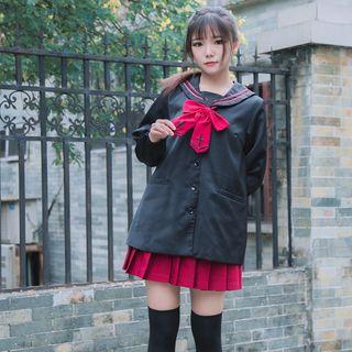 Sailor Collar Bow Blouse Black - One Size