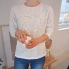 Faux-pearl Trim Heart Patterned Top