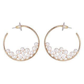 Faux Pearl Alloy Open Hoop Earring 1 Pair - Gold - One Size