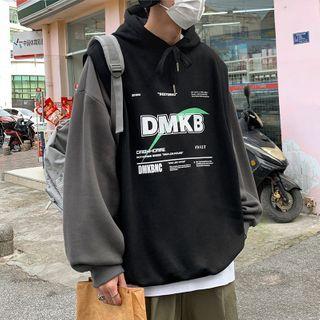 Mock Two Piece Over-sized Lettering Hoodie