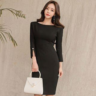 3/4-sleeve Beaded Sheath Dress