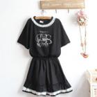 Short-sleeve Print T-shirt / Midi A-line Skirt / Set