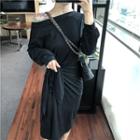 Off-shoulder Long-sleeve Tie-waist Midi Dress