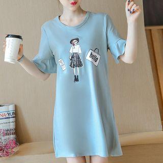 Printed Flounced Short-sleeve T-shirt Dress