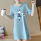 Printed Flounced Short-sleeve T-shirt Dress