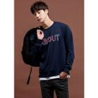 Lettering Embroidered Layered-hem Pullover