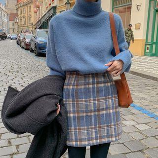 Plaid High-waist Slim-fit Skirt