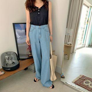 Button-placket Linen Tank Top