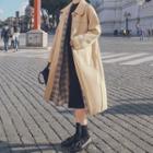 Plaid-lined Wool Button Coat