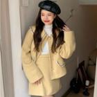 Long-sleeve Peter Pan-collar Woolen Jacket / Mini A-line Skirt