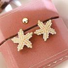 Faux Pearl Star Stud Earring 1 Pair - Silver Needle - Faux Pearl Starfish - One Size