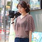 Ruffle-sleeve Patterned Blouse