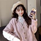 Long-sleeve Mock-neck Lace Top / Scalloped Trim Cardigan