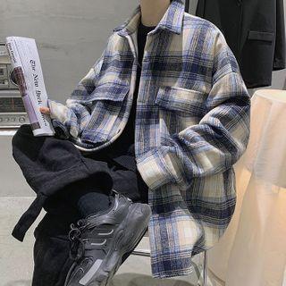 Pocket-detail Gingham Fleece-lined Shirt Jacket