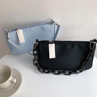 Plain Nylon Zip Shoulder Bag