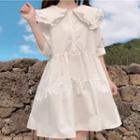 Short-sleeve Layered Collar A-line Dress White - One Size