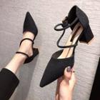 Plain Pointy-toe Ankle Strap Chunky Heel Sandals