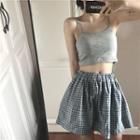 Plain Cropped Top / Plaid Skirt