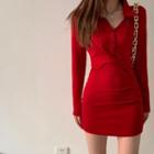 Long-sleeve Mini Dress Red - One Size