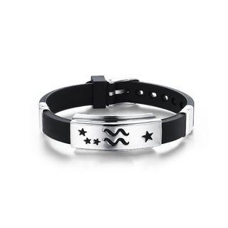 Simple Fashion Twelve Constellation Aquarius Geometric 316l Stainless Steel Silicone Bracelet Silver - One Size