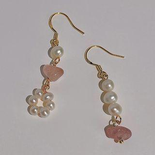 Flower Freshwater Pearl Asymmetrical Alloy Dangle Earring 1 Pair - 155 - Faux Pearl - Pink - One Size