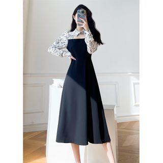 Floral Print Panel A-line Midi Dress