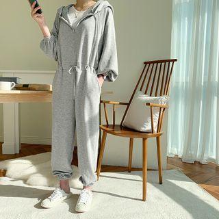 Hoodie Jogger Sweat Jumpsuit Melange Gray - One Size