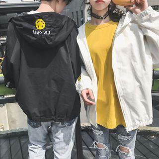 Couple Matching Smiley Applique Hooded Windbreaker