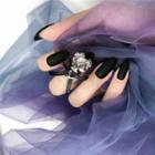 Embellished Bow / Plain Faux Nail Tip 40 - Glue - Black - One Size