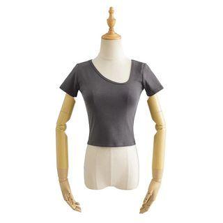 Short-sleeve Skew Neck Crop Top