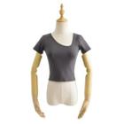 Short-sleeve Skew Neck Crop Top