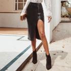 Faux Leather Asymmetric Midi Skirt