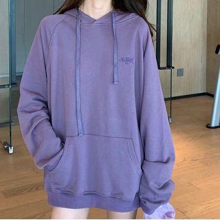 Plain Embroidered Loose Fit Hoodie