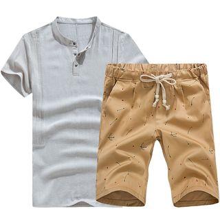Set: Short-sleeve Henley + Drawstring Shorts