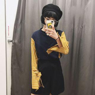Striped Sleeve Color Block Pullover