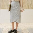 Gingham Midi Wrap Straight Fit Skirt