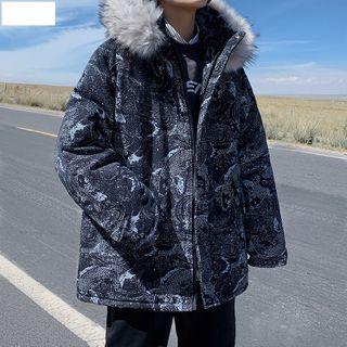 Fish Print Hooded Zipped Parka