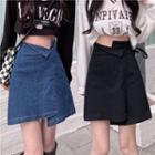 High Waist Irregular Denim Mini A-line Skirt