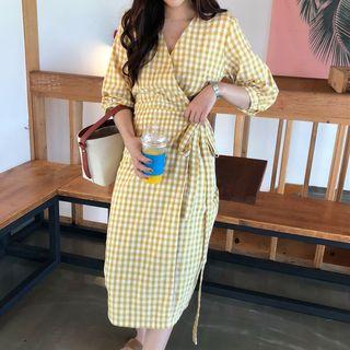 Long-sleeve Plaid Midi Straight-fit Dress