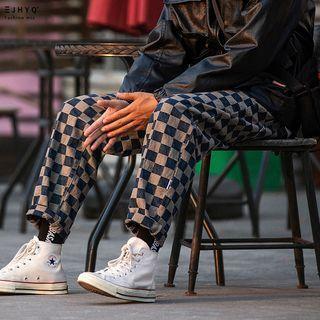 Checkered Drawstring Jeans