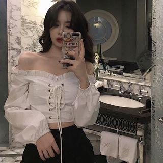 Off-shoulder Long-sleeve Lace-up Top