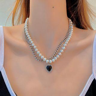 Layered Beaded Necklace White - One Size