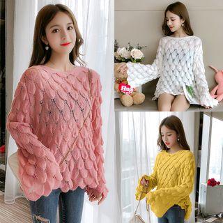Patterned Pointelle Knit Sweater