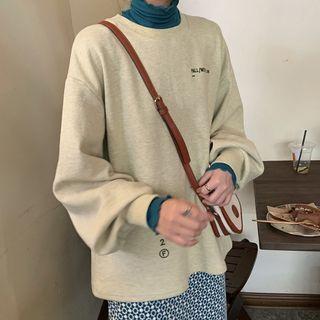 Oversize Lettering Printed Sweatshirt / High-neck Plain Top