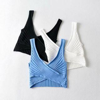 Cross Front Plain V-neck Cropped Tank Top