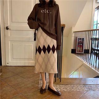 Midi Argyle A-line Knit Skirt